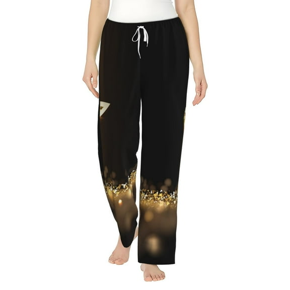 Balery Gold Glittering Stars print Women's Pajama Pants,Ultra Lightweight Pjs,Lounge Pant-Small