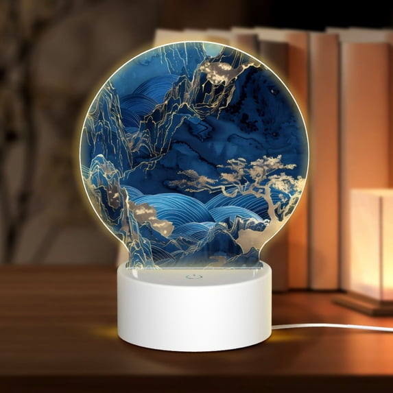 Balery Golden Blue Mountains Pattern Acrylic Night Light Gift with 3 Color ModesTouch-Sensitive LED Lamp Perfect Gift for Mother's Day, Birthday, or Christmas