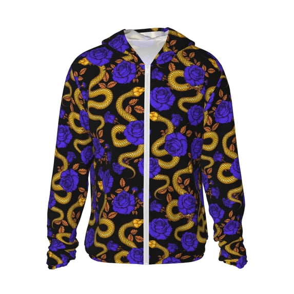 Balery Golden Snake And Purple Rose Men's Women's UPF 50+ Sun Protection Lightweight Hoodie Performance Long Sleeve Shirt for Fishing Running-Medium