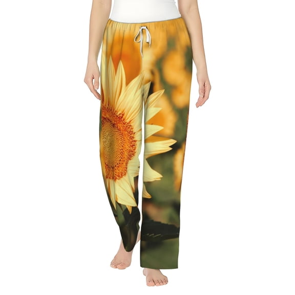 Balery Golden Sunflower In Field print Women's Pajama Pants,Ultra Lightweight Pjs,Lounge Pant-Small