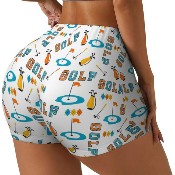 Balery Golfing Clubhouse Printed Workout Shorts for Women Seamless Scrunch Short Gym Yoga Running Sport Active Exercise Fitness Shorts-Medium