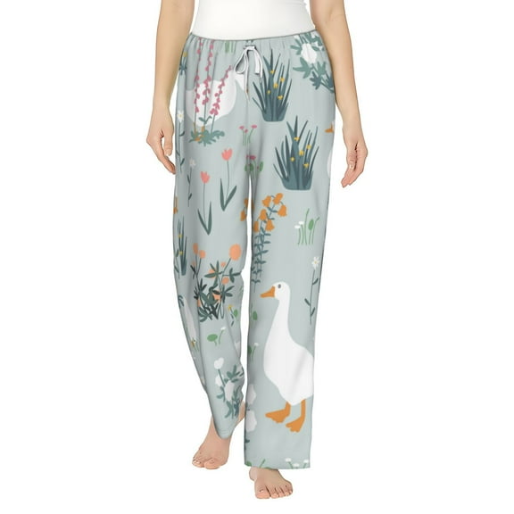 Balery Goose and Doodle Flowers print Women's Pajama Pants,Ultra Lightweight Pjs,Lounge Pant-Large