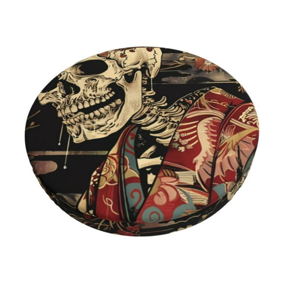 Balery Gothic Eastern Floral Skull Round Bar Stool Seat Covers Velvet Fabric Adjustable Protects from Scratches and Stains for 14-17 Inch Chair-12 inch