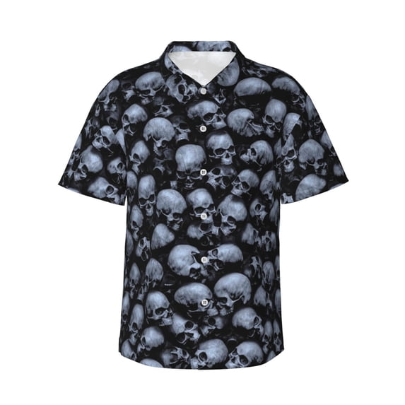 Balery Gothic Skull Print Men's Hawaiian Shirts Short Sleeve Beach Shirt Relaxed Fit Vacation Button Down Shirts-3X-Large
