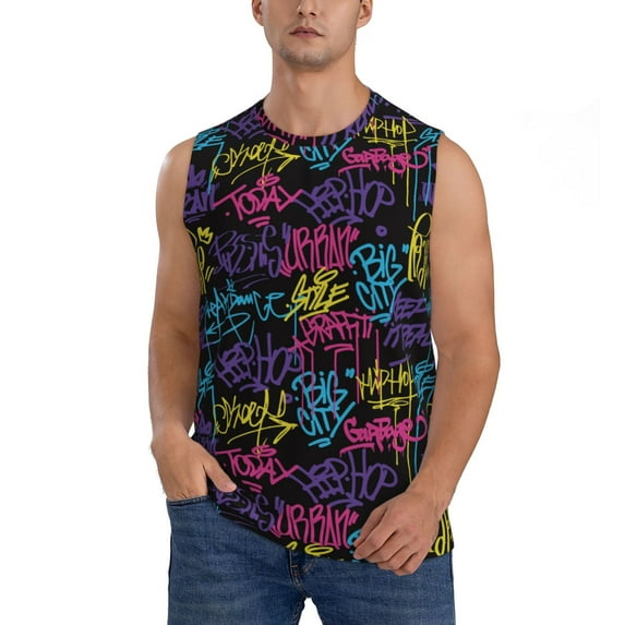 Balery Graffiti Art Men's Sleeveless Muscle Shirts Workout Tank Top, Moisture Wicking, Odor Protection-XX-Large