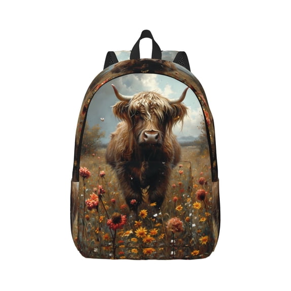 Balery Grassland Sunflower Cow Vintage Canvas Backpack for Men and Women - Large Capacity, Durable Travel Laptop Bag for School, Work, Hiking, and Outdoor Activities-Small