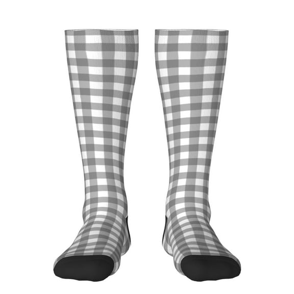 Balery Gray Checkboard Printed Novelty Socks Men's Women's Crew Socks Sports Socks Knee High Socks Cotton Socks Quirky and Cool Socks