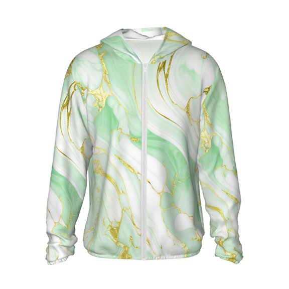Balery Green And Gold Abstract Marble Men's Women's UPF 50 Sun Protection Lightweight Hoodie Performance Long Sleeve Shirt for Fishing Running-X-Large