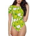 thumbnail image 1 of Balery Green Apple Women's Short Sleevee Crew Neck Bodysuit Tops Short Sleeve Tops Basic-Large, 1 of 9