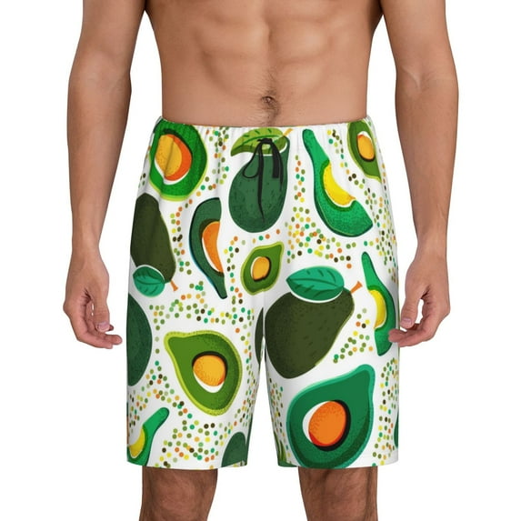 Balery Green Avocado Men's Cotton Knit Pajama Shorts Waistband & Pockets,Short Pajama Pants-XX-Large