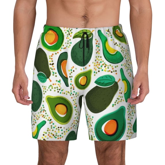 Balery Green Avocado Mens Swim Trunks Swim Shorts for Men Quick Dry Inseam Beach Shorts with Compression Liner Pocket-XX-Large