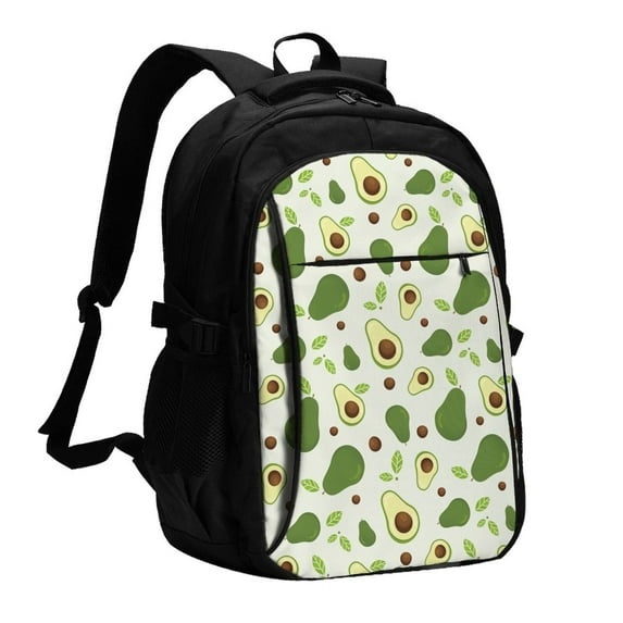 Balery Green Avocado Print USB Charging Backpack for Men and Women - Water-Resistant, Anti-Theft Laptop Backpack with USB Port for Travel, Work, School, and College