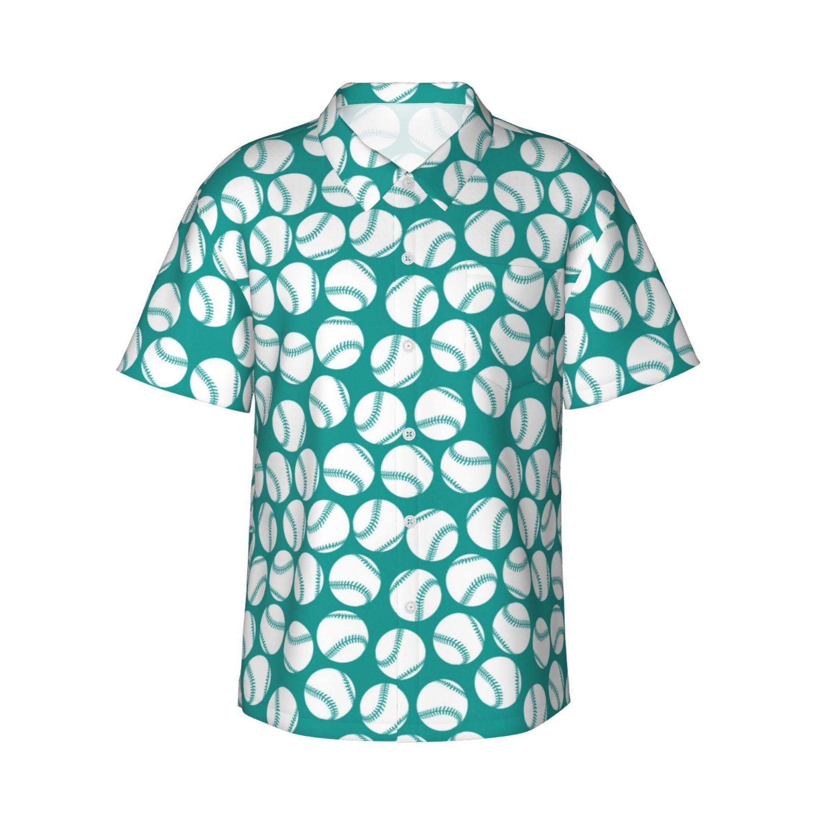 Balery Green Baseball Print Men's Hawaiian Shirts Short Sleeve Beach