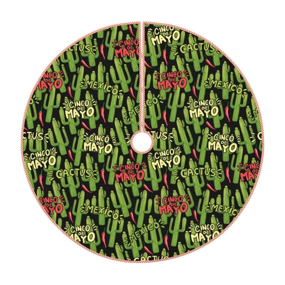 Balery Green Cacti And Red Chili Printed Christmas Tree Skirt , Merry Christmas Party Christmas Tree Decoration,Adjustable Tree Skirt-30"