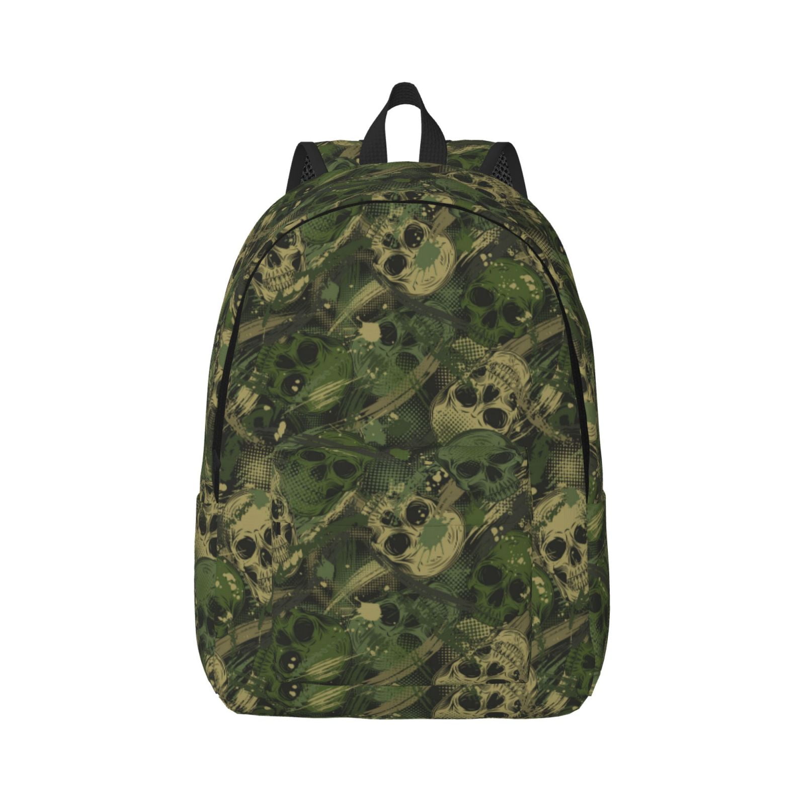 Balery Green Camouflage Skull Vintage Canvas Backpack for Men and Women