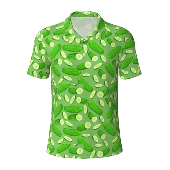 Balery Green Cucumber Printed Men’s Short Sleeve Polo Shirt, Midweight Men's Shirt,Golf Polo shirts -4X-Large