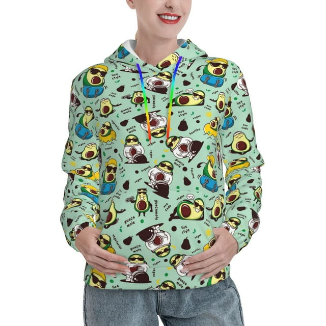Balery Green Cute Avocado Pattern Womens Long Sleeve Hoodie, Pullover ...