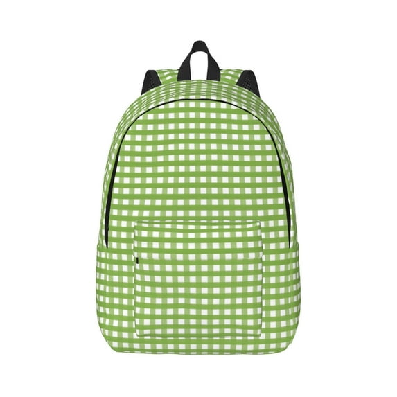 Balery Green Gingham Vintage Canvas Backpack for Men and Women - Large Capacity, Durable Travel Laptop Bag for School, Work, Hiking, and Outdoor Activities