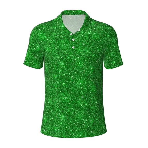 Balery Green Glitter Printed Men’s Short Sleeve Polo Shirt, Midweight Men's Shirt,Golf Polo shirts -Small