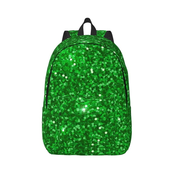 Balery Green Glitter Vintage Canvas Backpack for Men and Women - Large Capacity, Durable Travel Laptop Bag for School, Work, Hiking, and Outdoor Activities