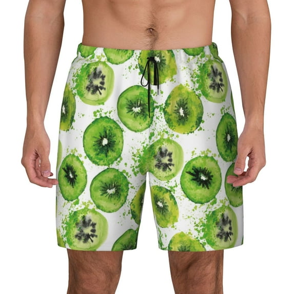 Balery Green Kiwi Mens Swim Trunks Swim Shorts for Men Quick Dry Inseam Beach Shorts with Compression Liner Pocket-Small