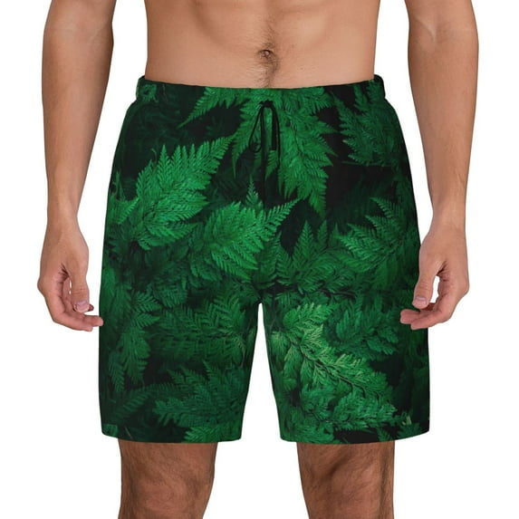 Balery Green Leave Fern Mens Swim Trunks Swim Shorts for Men Quick Dry Inseam Beach Shorts with Compression Liner Pocket-X-Large