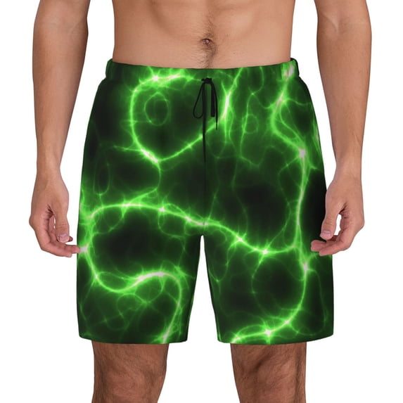 Balery Green Lightning Mens Swim Trunks Swim Shorts for Men Quick Dry Inseam Beach Shorts with Compression Liner Pocket-XX-Large