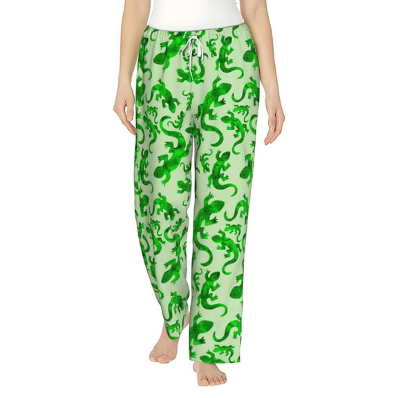 Balery Green Lizard print Women's Pajama Pants,Ultra Lightweight Pjs,Lounge Pant-Large