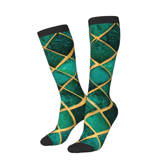 Balery Green Mosaic Glass Printed Novelty Socks Men's Women's Crew Socks Sports Socks Knee High Socks Cotton Socks Quirky and Cool Socks