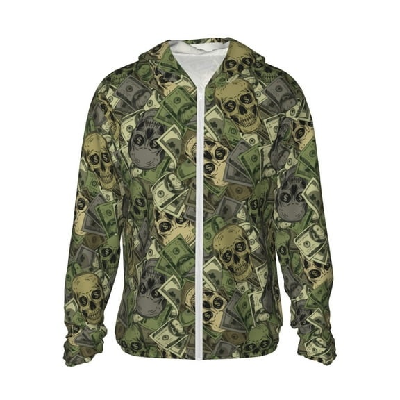 Balery Green Skulls Men's Women's UPF 50  Sun Protection Lightweight Hoodie Performance Long Sleeve Shirt for Fishing Running-X-Large
