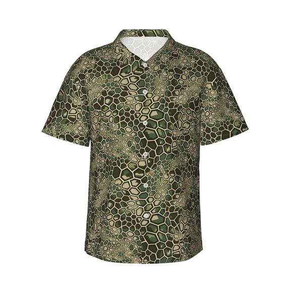 Balery Green Snake Skin Print Men's Hawaiian Shirts Short Sleeve Beach Shirt Relaxed Fit Vacation Button Down Shirts-Medium