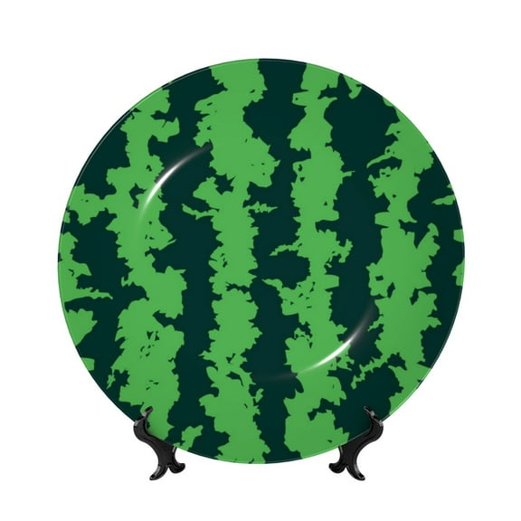 Balery Green Stripes Of Watermelon Print Bone China Decorative Plate Ceramic Dinner Plates Art Crafts with Display Stand-7in