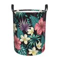 thumbnail image 1 of Balery Green Tropical Leaves Round Laundry Basket with Handles Waterproof Freestanding Laundry Hamper for Clothes Toys in the Dorm and Family-Small, 1 of 8