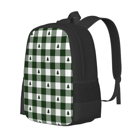 Balery Green White Christmas Tree Lumberjack Plaid Backpack for Men and Women - Durable 600D Oxford Cloth -Large Capacity, Water-Resistant School, Travel, and Hiking Bag