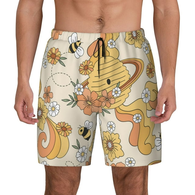Balery Groovy Floral Mens Swim Trunks Swim Shorts for Men Quick Dry ...