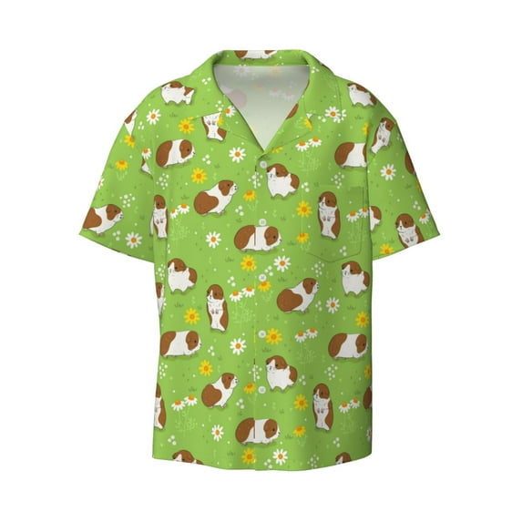 Balery Guinea Pigs Men's Casual Button Down Shirt Short Sleeve Textured Summer Cuban Beach Shirts-Small