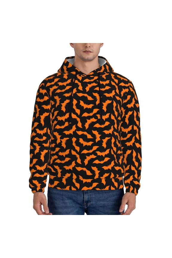 Halloween Bat Pattern Mens Hoodie Kangaroo Pocket Hoodie Pullover Hooded Sweatshirt Ideal for Daily Wear Travel and Home-Large