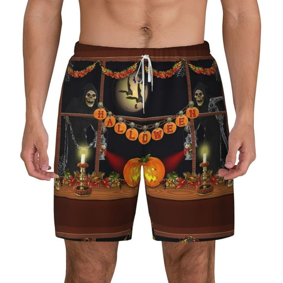 Balery Halloween Decoration Mens Swim Trunks Swim Shorts for Men Quick Dry Inseam Beach Shorts with Compression Liner Pocket-Large