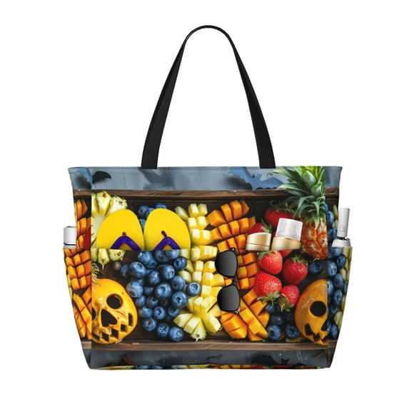 Balery Halloween Fruit Platter Beach Travel Bag - Water-Resistant, Large Capacity Lightweight Tote with 7 Pockets for Women and Men - Perfect for Beach, Pool, Gym, and Travel