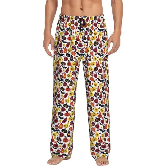 Balery Halloween Pumpkin print Men's Pajama Pants,Ultra Lightweight Pjs,Lounge Pant-Large