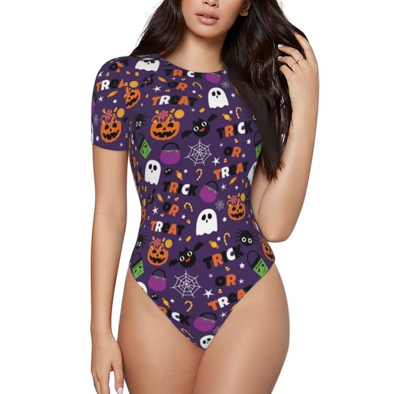 Balery Halloween Sweet Candy Women's Short Sleevee Crew Neck Bodysuit Tops Short Sleeve Tops Basic-XX-Large