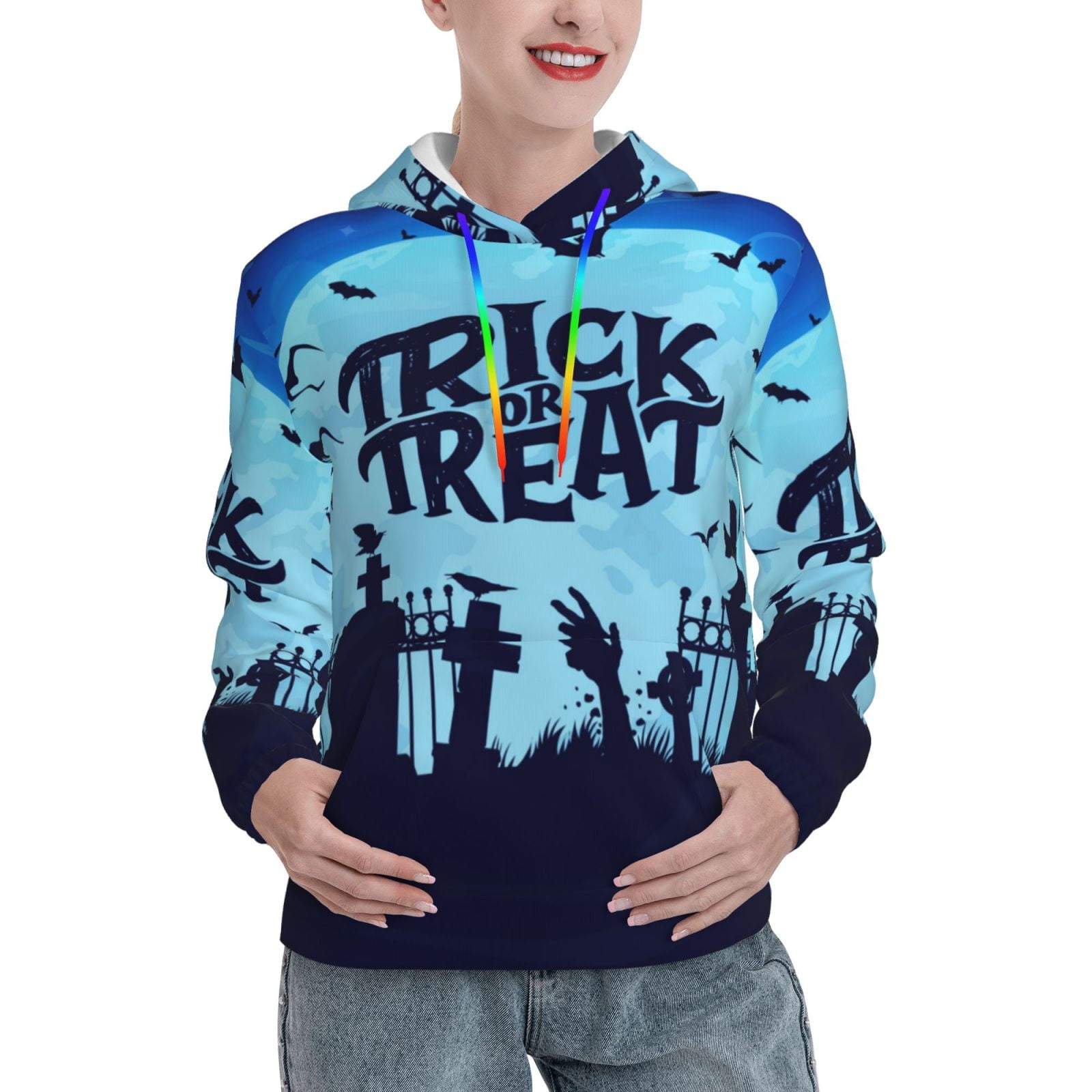 Halloween Print Long Hoodie With Pockets Sweater Long Sleeve Clothes Women main image 1