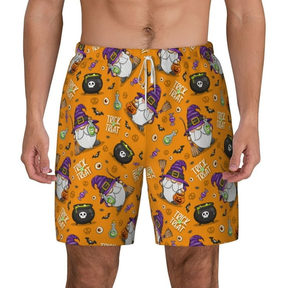 Balery Halloween Witches Gnome Mens Swim Trunks Swim Shorts for Men Quick Dry Inseam Beach Shorts with Compression Liner Pocket-X-Large