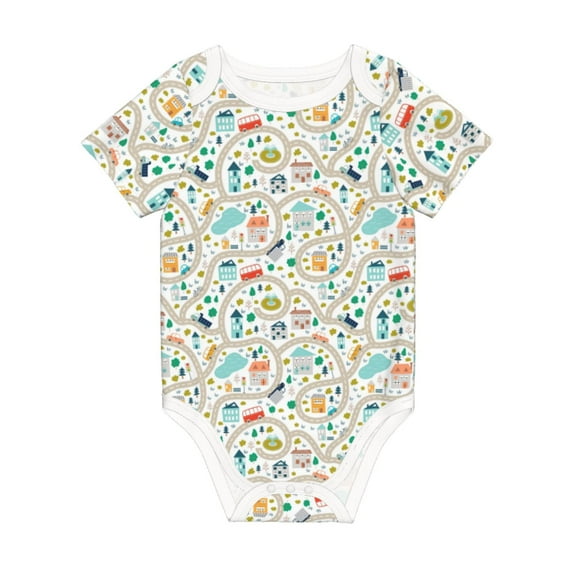 Balery Hand Drawn Cars Trucks Buses And Roads Pattern Baby Climbing Clothes Infant Bodysuit Cute Infant Bodysuit Baby Romper-9M