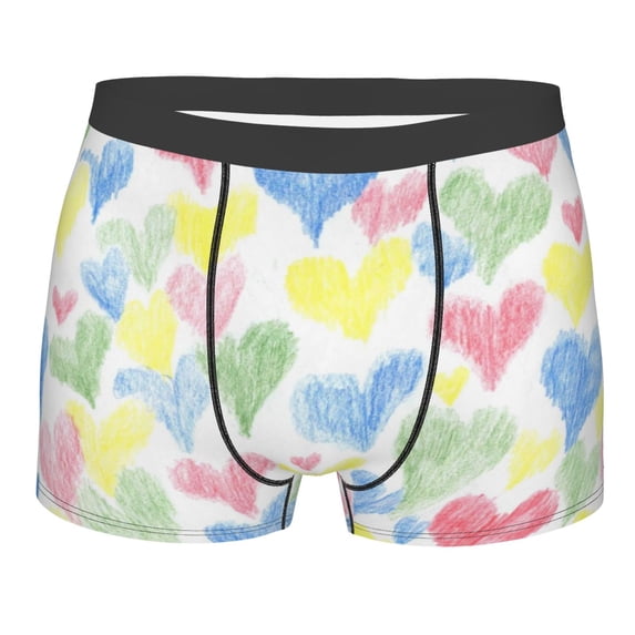Balery Hand Drawn Colored Hearts Men's Boxer Briefs, Soft and Breathable Cotton Underwear with nylon Waistband-Medium