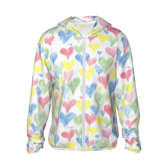 Balery Hand Drawn Colored Hearts Men's Women's UPF 50+ Sun Protection Lightweight Hoodie Performance Long Sleeve Shirt for Fishing Running-3X-Large