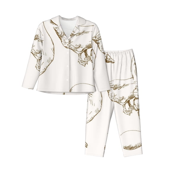 Balery Hand Drawn Goose Pattern Pajama Sets for Women Long Sleeve 2 Piece Sleepwear Loungewear Sets Soft PJ's with Pockets Long Sleeve Comfy Pj Sets-Large