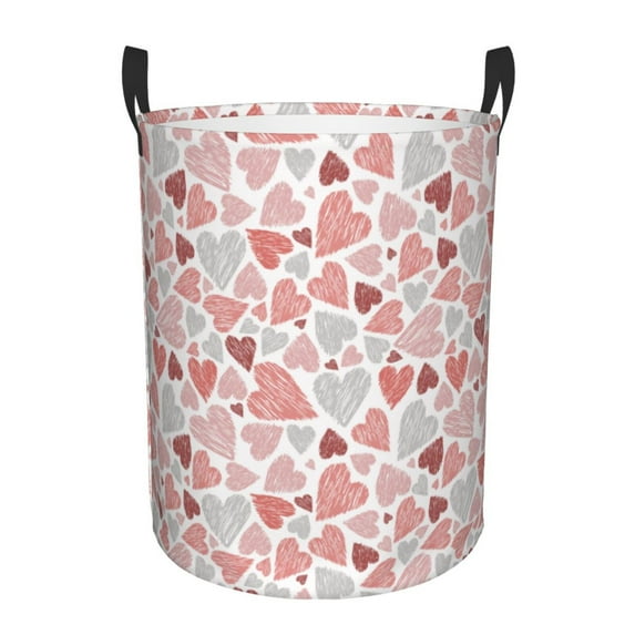 Balery Hand Drawn Hearts Round Laundry Basket with Handles Waterproof Freestanding Laundry Hamper for Clothes Toys in the Dorm and Family-Small