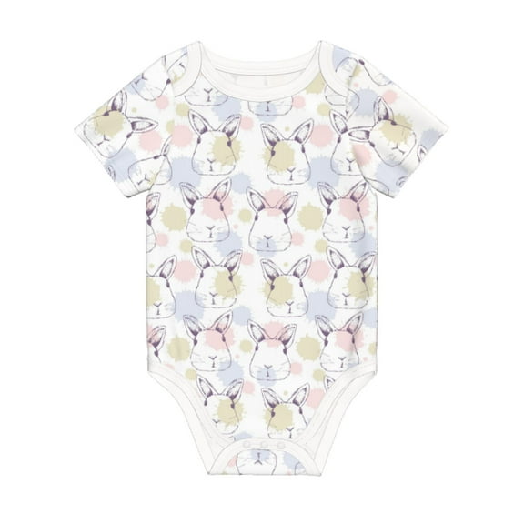 Balery Hand Drawn Rabbit Pattern Baby Climbing Clothes Infant Bodysuit Cute Infant Bodysuit Baby Romper-12 Months