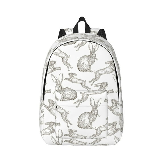 Balery Hand Drawn Rabbit Vintage Canvas Backpack for Men and Women - Large Capacity, Durable Travel Laptop Bag for School, Work, Hiking, and Outdoor Activities